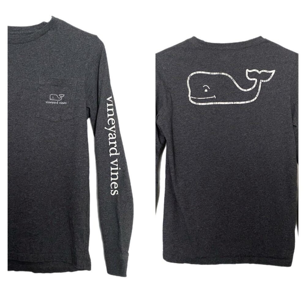 Vineyard Vines Long Sleeve T-Shirt Youth Size Large Gray Whale Logo Sleeve Print